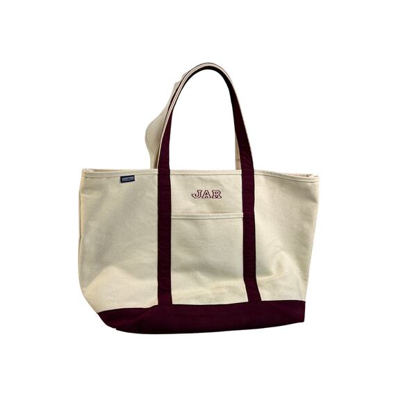 L.L. Bean Boat Tote Canvas Burgundy Trim - Picture 9 of 9
